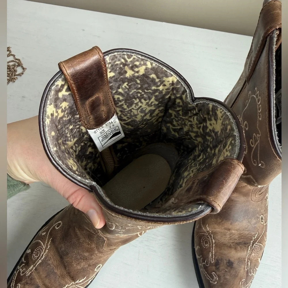 Smoky Mountain Cowboy Boots Girls 2 Jolene Waxed Distressed Snip Toe Western